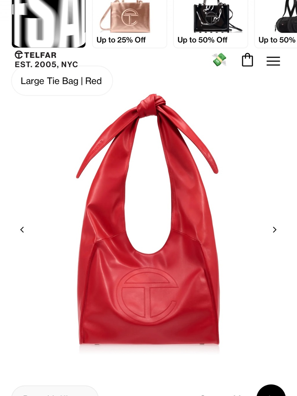 Telfar Large Tie Bag in Red Leather with Knotted Handle
